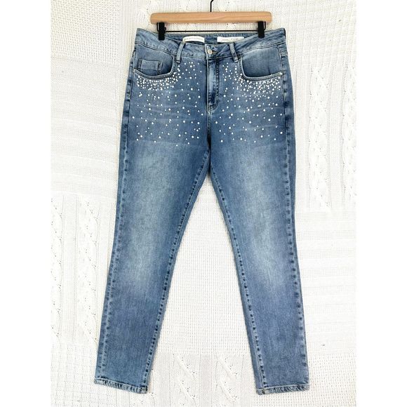 Pilcro and the Letterpress Denim - Pilcro & Letterpress Jeans Women’s 32/14 Pearl Embellished Script Skinny Fit